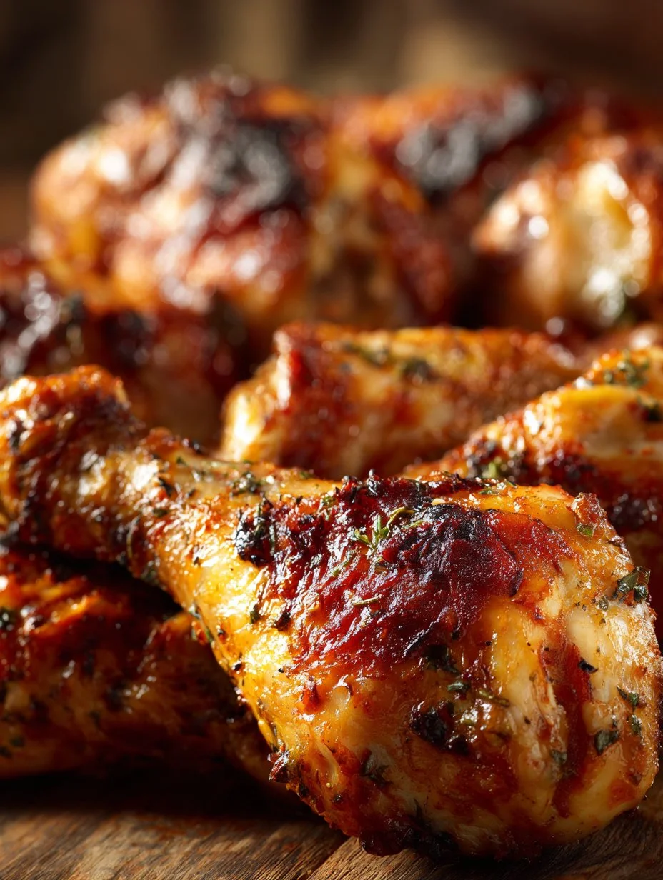 Crispy oven-baked chicken drumsticks served on a plate with garnish
