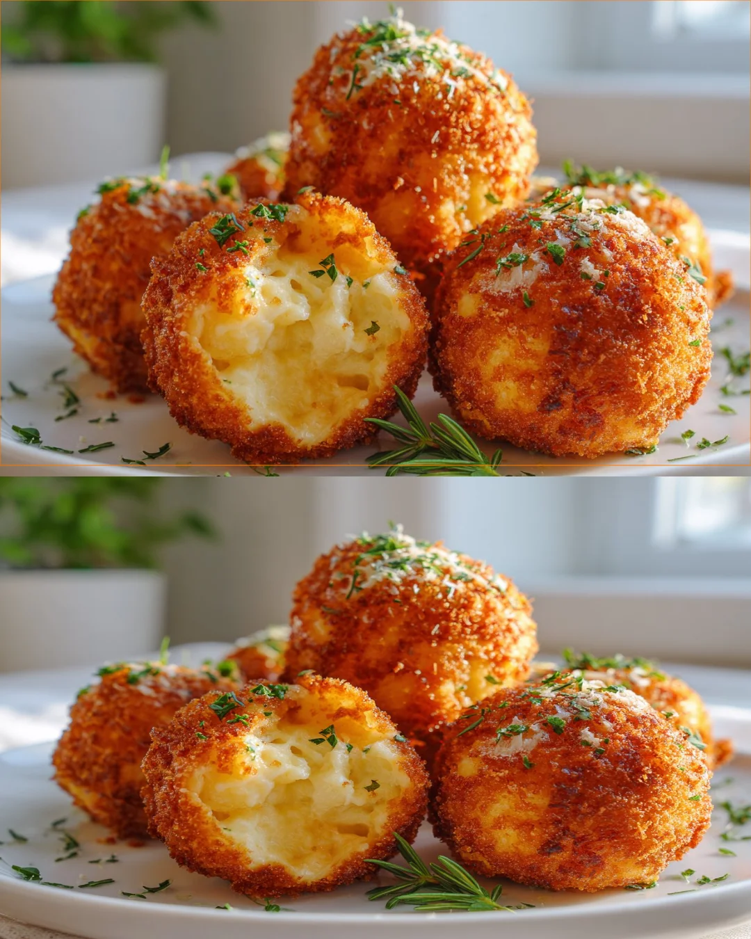 Plate of crispy potato cheese balls ready to be enjoyed as a snack or appetizer