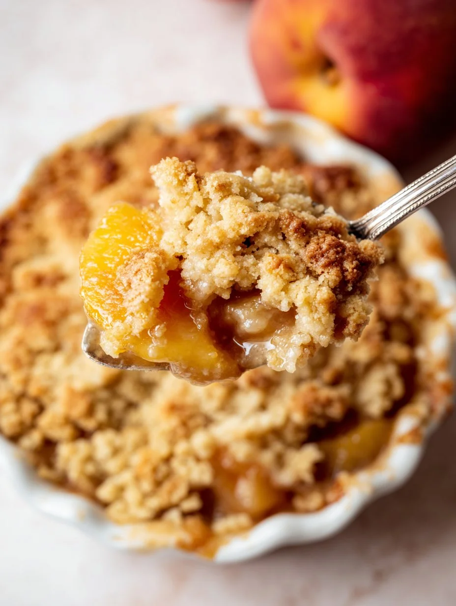 Homemade delicious peach cobbler with fresh peaches and a golden crust