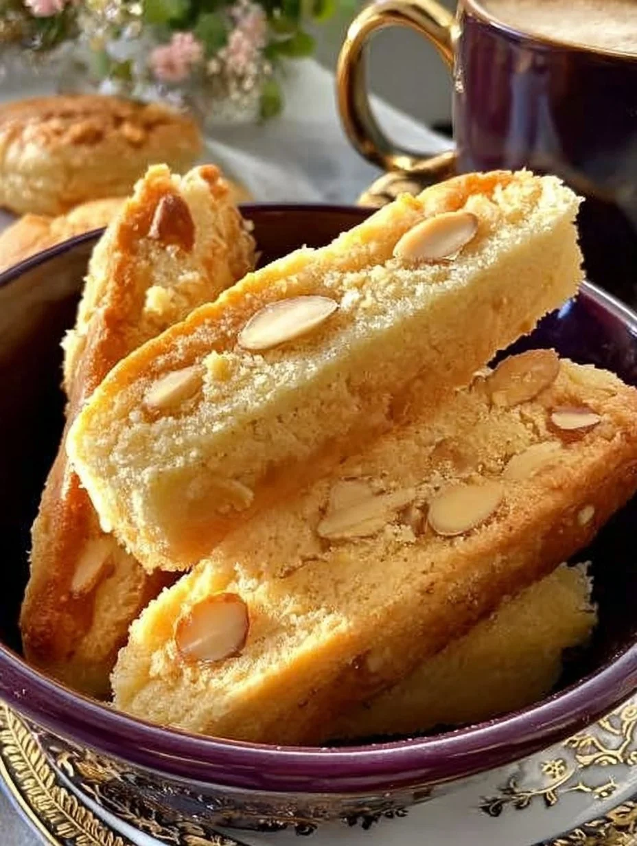 A tray of Dutch Almond Fingers, charming pastries with a crunchy almond topping.