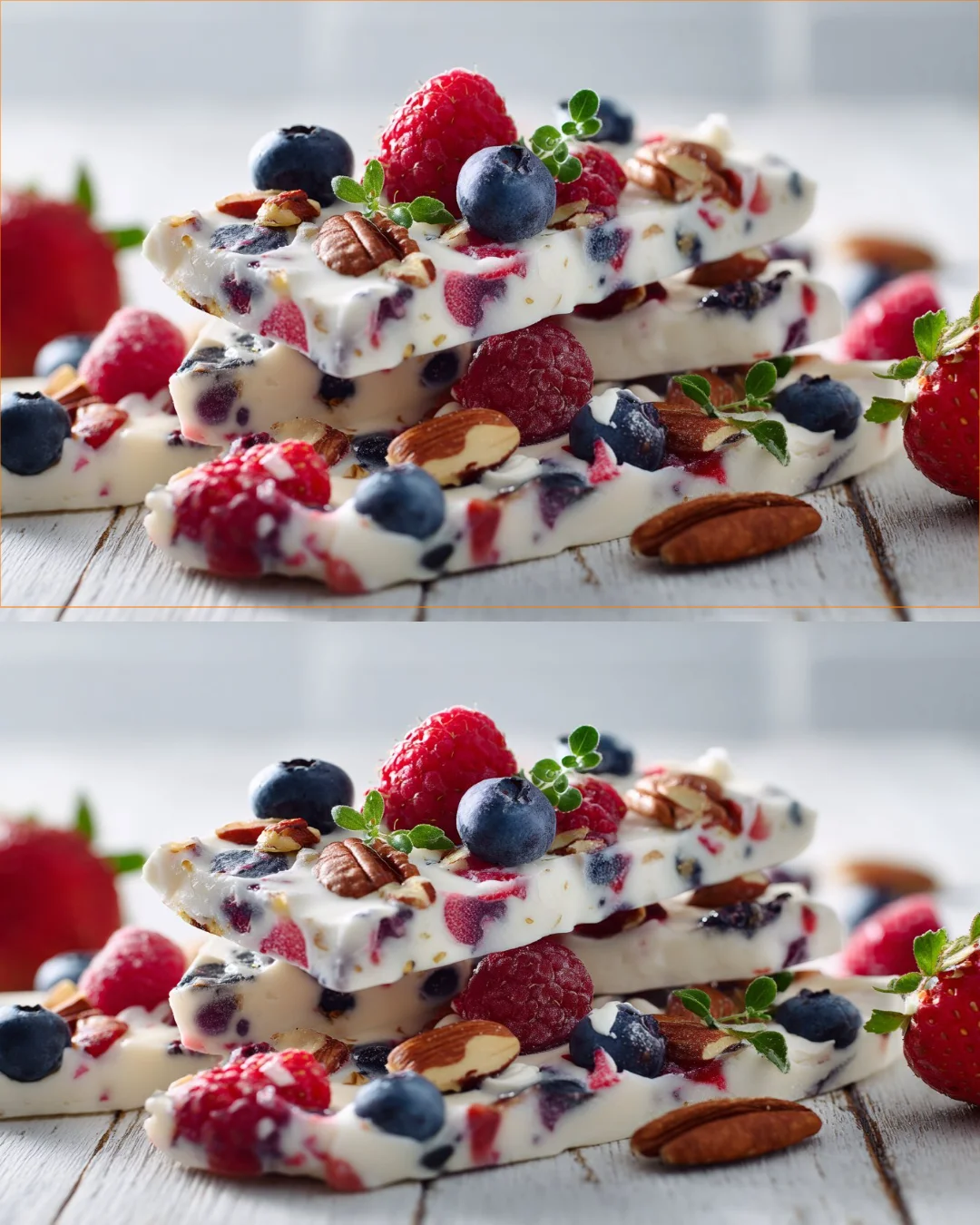Easy frozen yogurt berry bark topped with fresh berries and nuts.