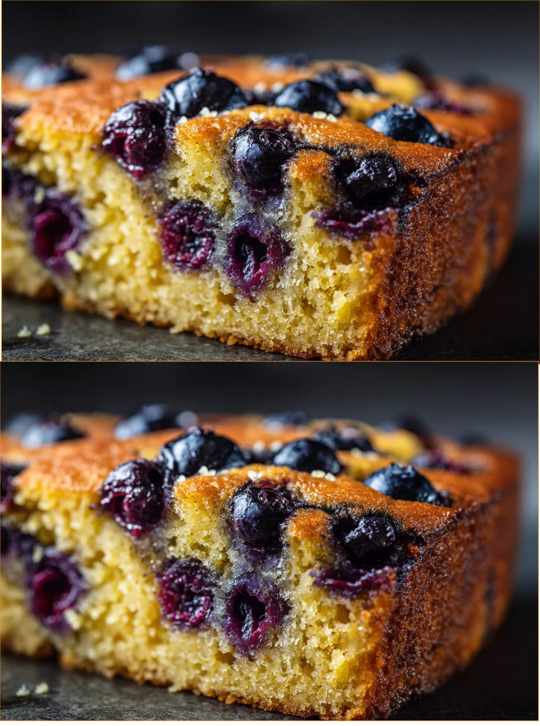 Easy homemade breakfast cake topped with fresh blueberries