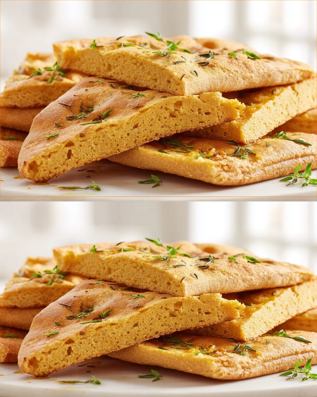 Homemade chickpea flatbread served on a rustic wooden table