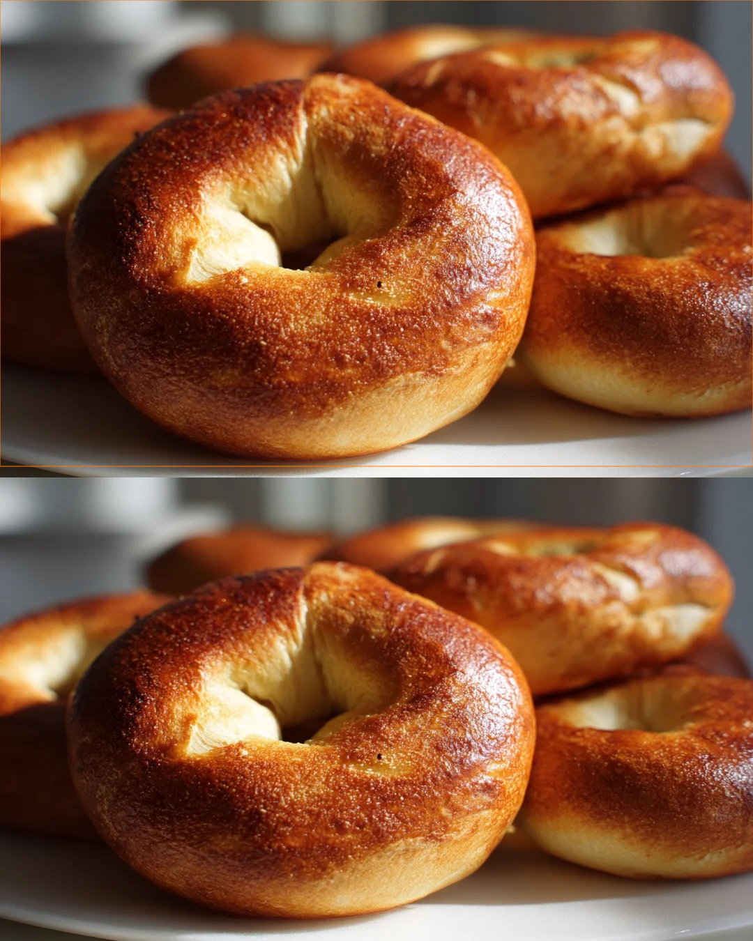 Homemade Greek yogurt bagels on a wooden table