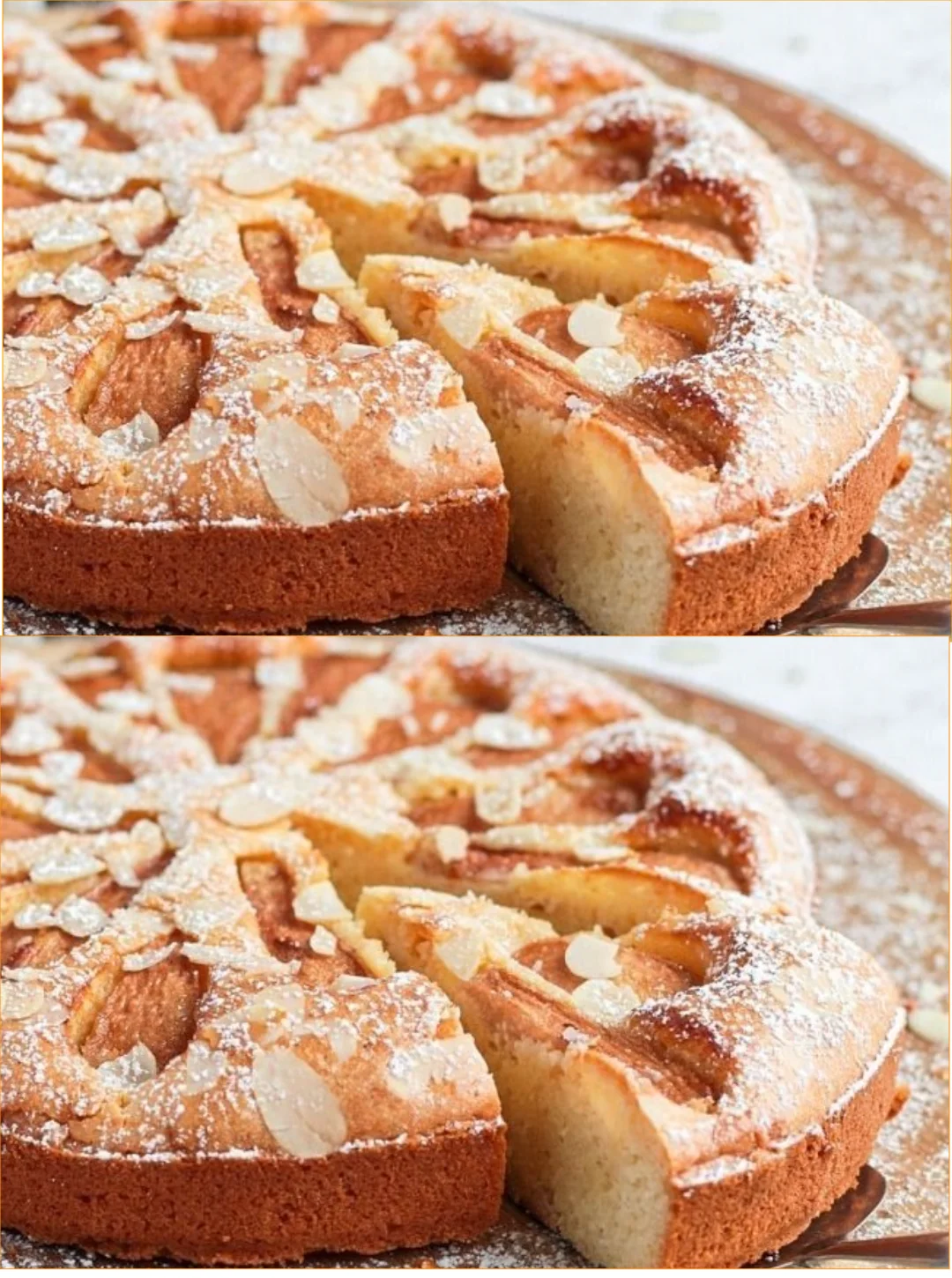 Slice of easy pear cake garnished with fresh pears and spices