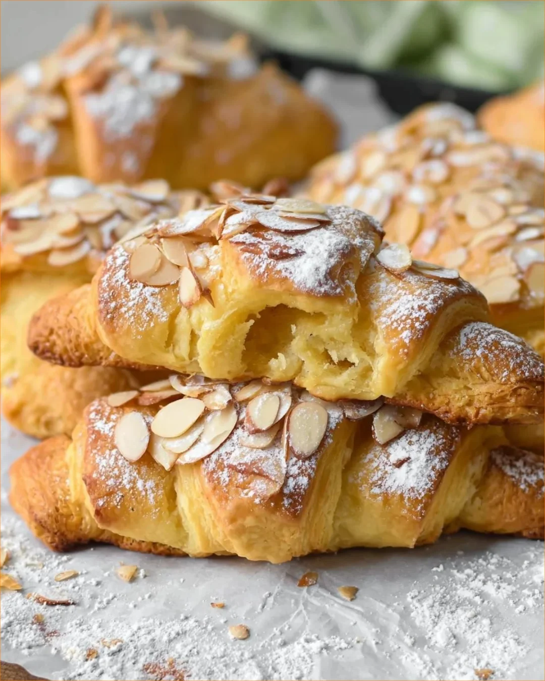 Easy vegan almond croissant pastry, almond filling in flaky pastry
