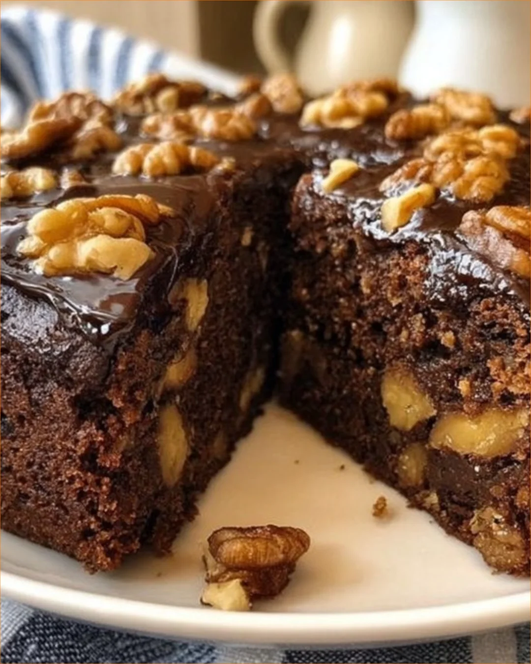 Delicious Espresso Date Cake with Walnuts served on a plate