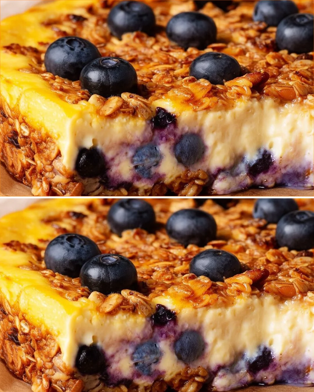 Flourless blueberry cottage cheese cake on an oatmeal base