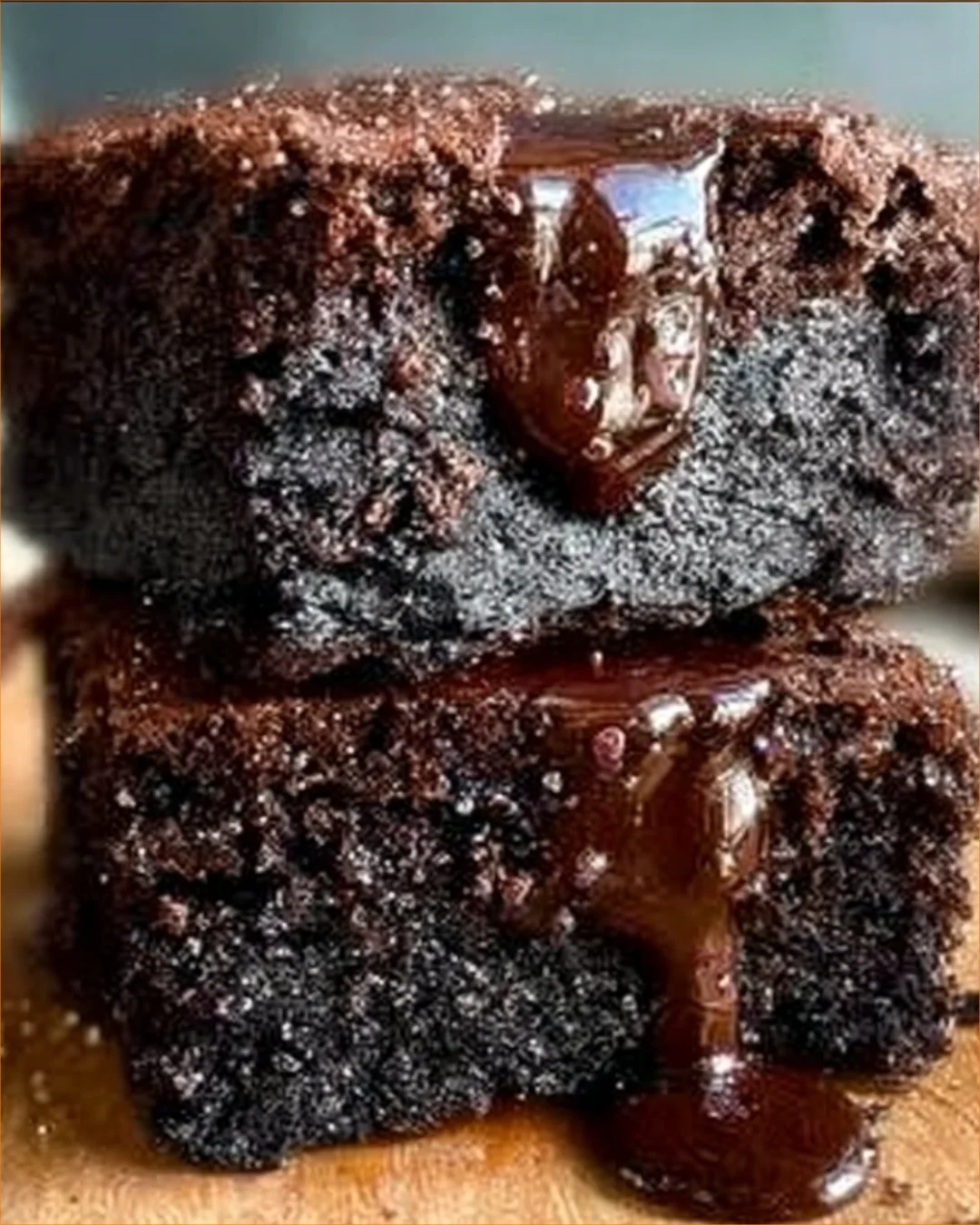 Flourless brown butter banana brownies on a rustic wooden table