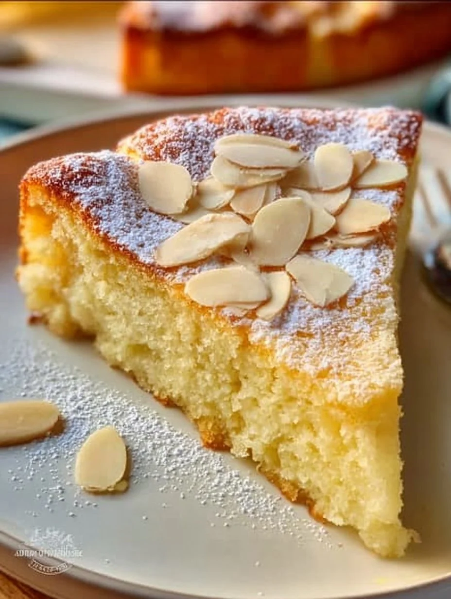Flourless ricotta cake with lemon and almond, garnished and sliced.