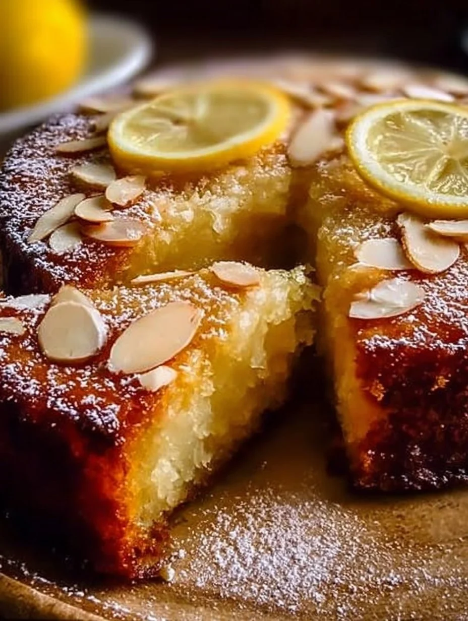 Flourless Ricotta, Lemon & Almond Cake on a serving plate