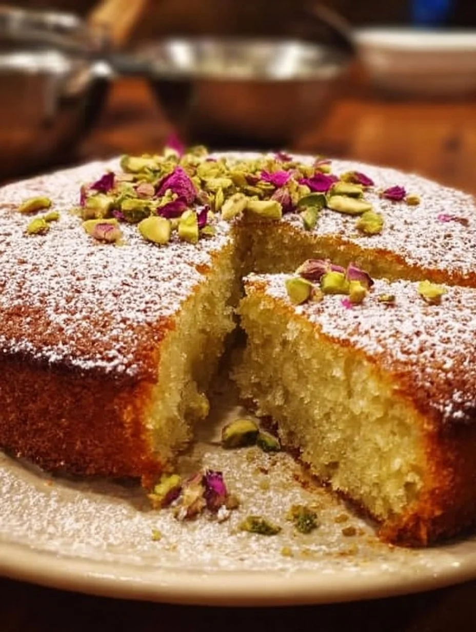 Deliciously fragrant Almond Cardamom Tea Cake served on a tea table.