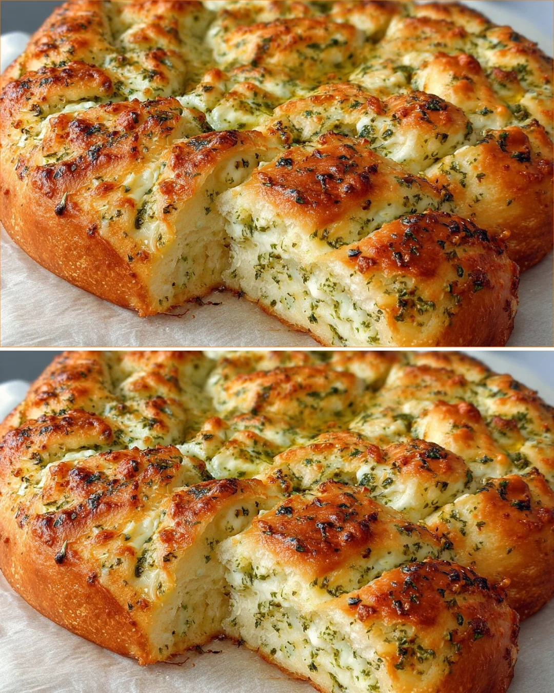 Garlic Butter Mozzarella Pull-Apart Bread fresh out of the oven