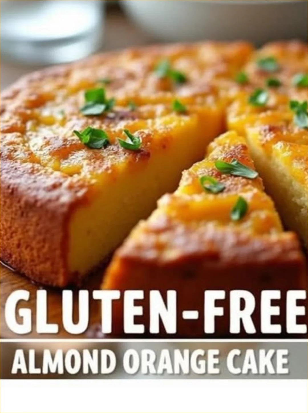 Gluten-free almond orange cake garnished with orange slices and almonds
