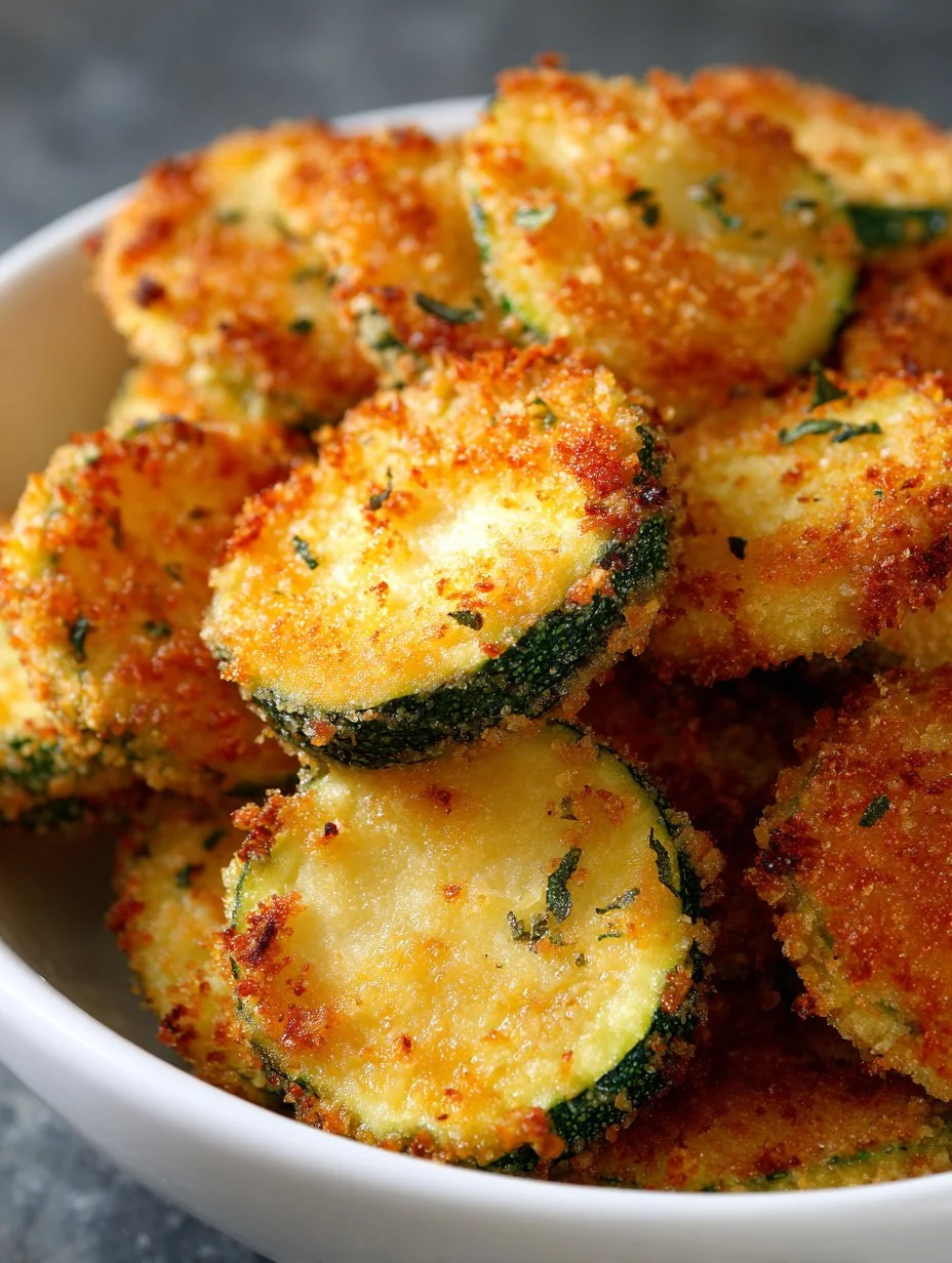 Crispy golden fried courgette rounds served on a plate