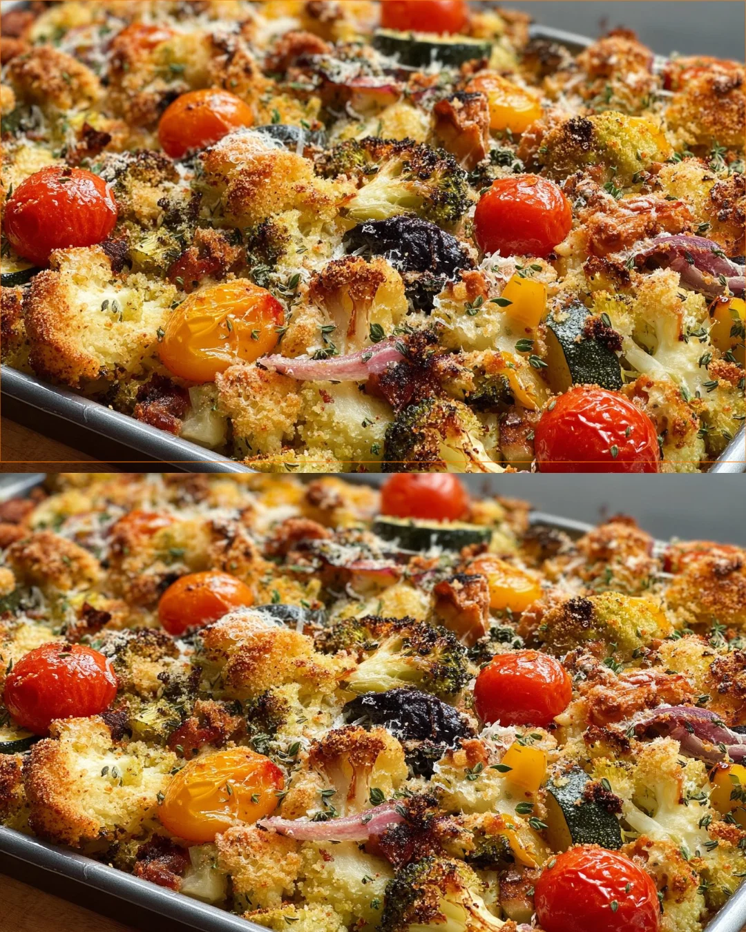 Healthy veggie bake loaded with colorful vegetables and spices.