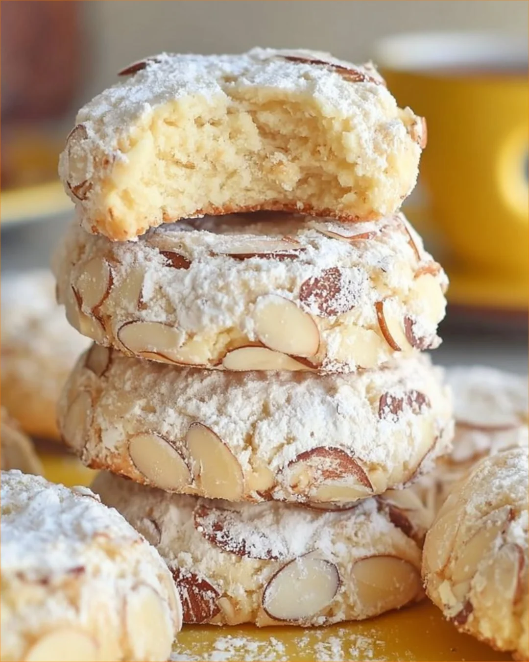 Homemade Amaretti cookies fresh from the oven, almond-flavored and chewy.