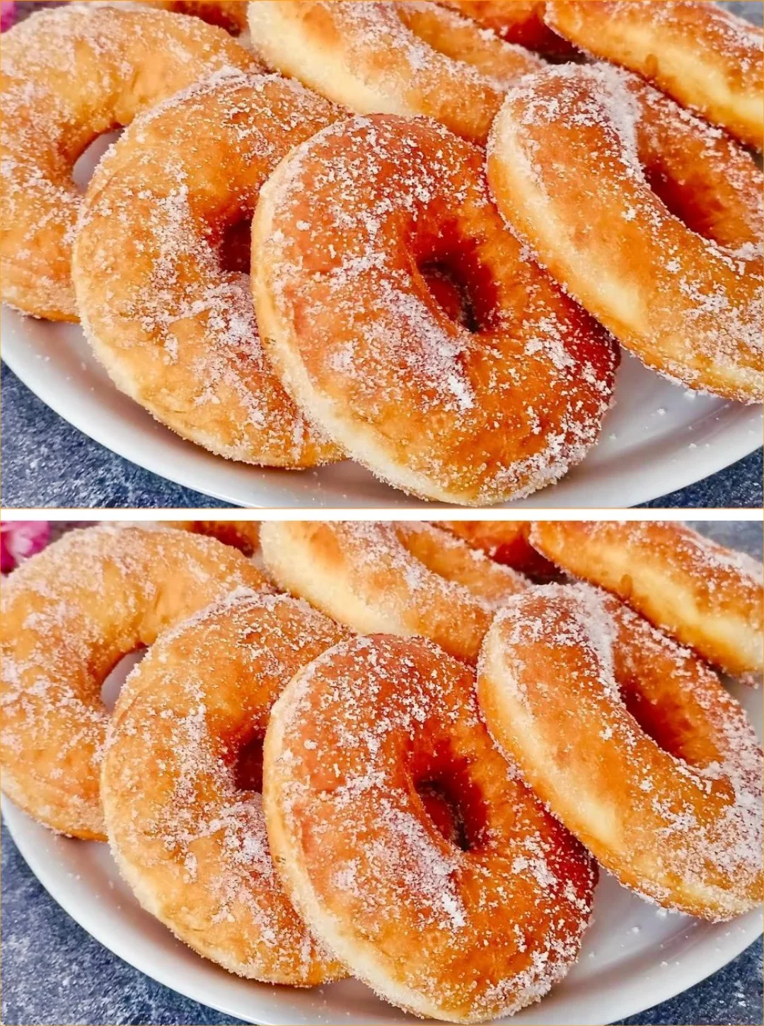 Soft and fluffy homemade donuts on a wooden table