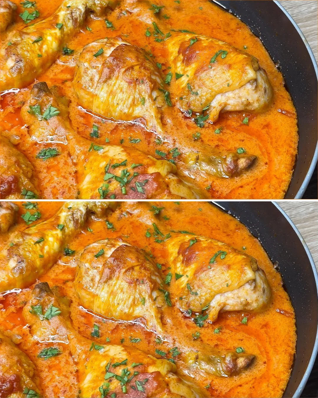 Delicious Hungarian-style chicken paprikash served with sour cream.