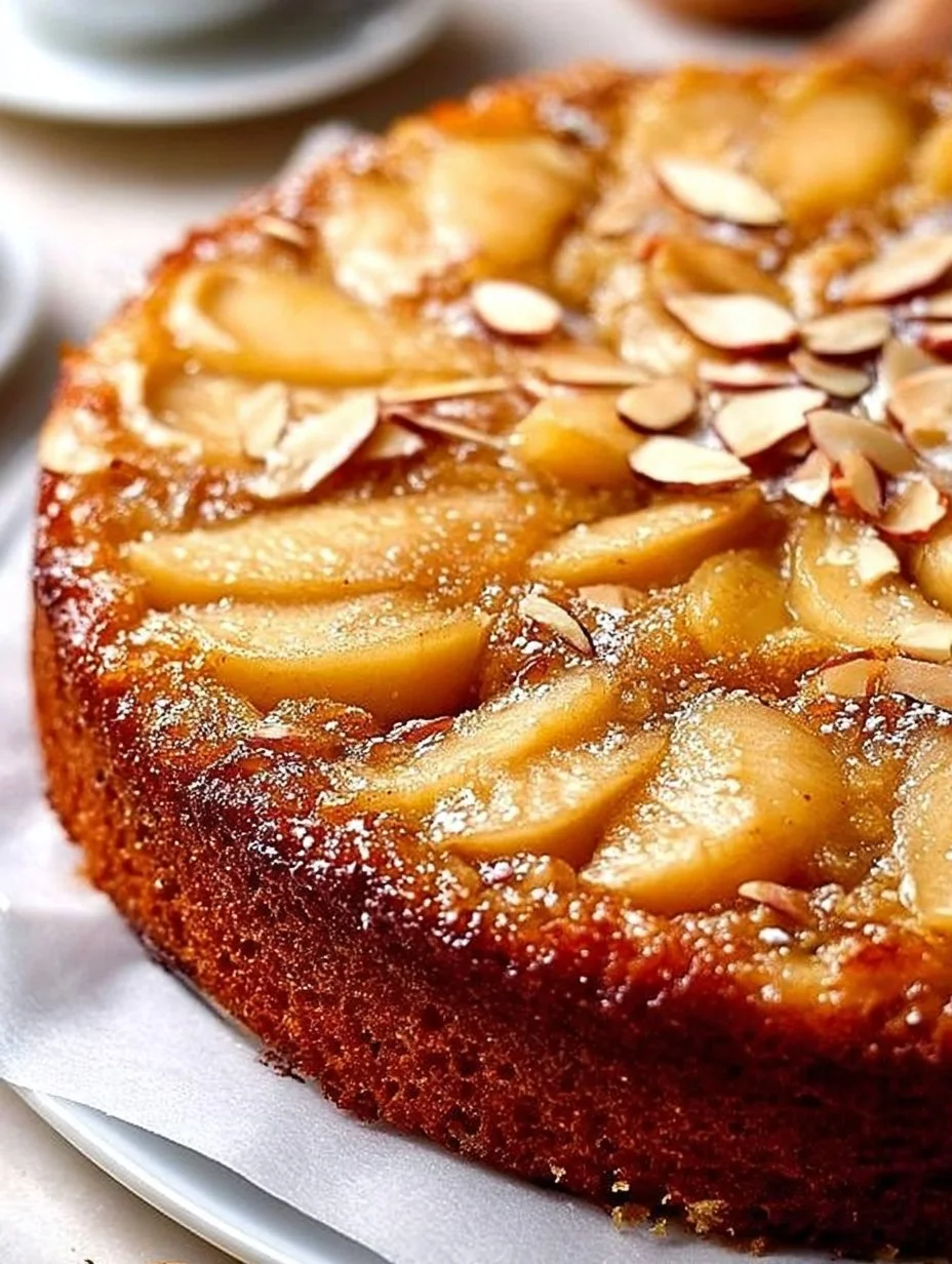 Slice of almond flour apple cake on a plate with fresh apple slices