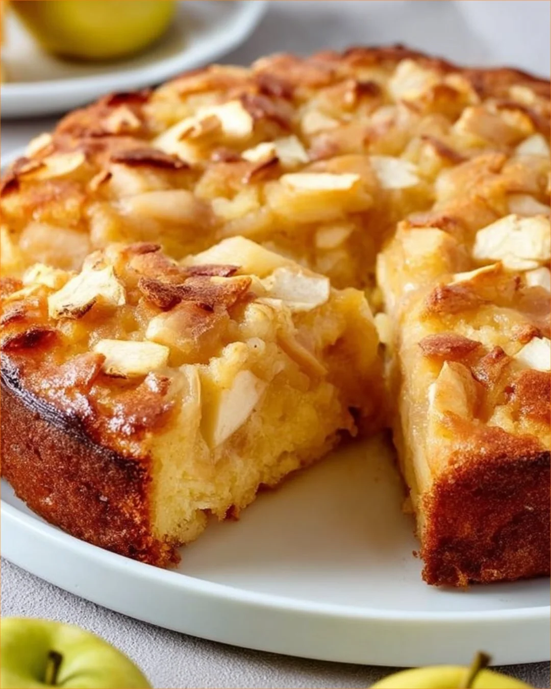 Homemade Italian Apple Cake with slices of fresh apples and cinnamon on top.