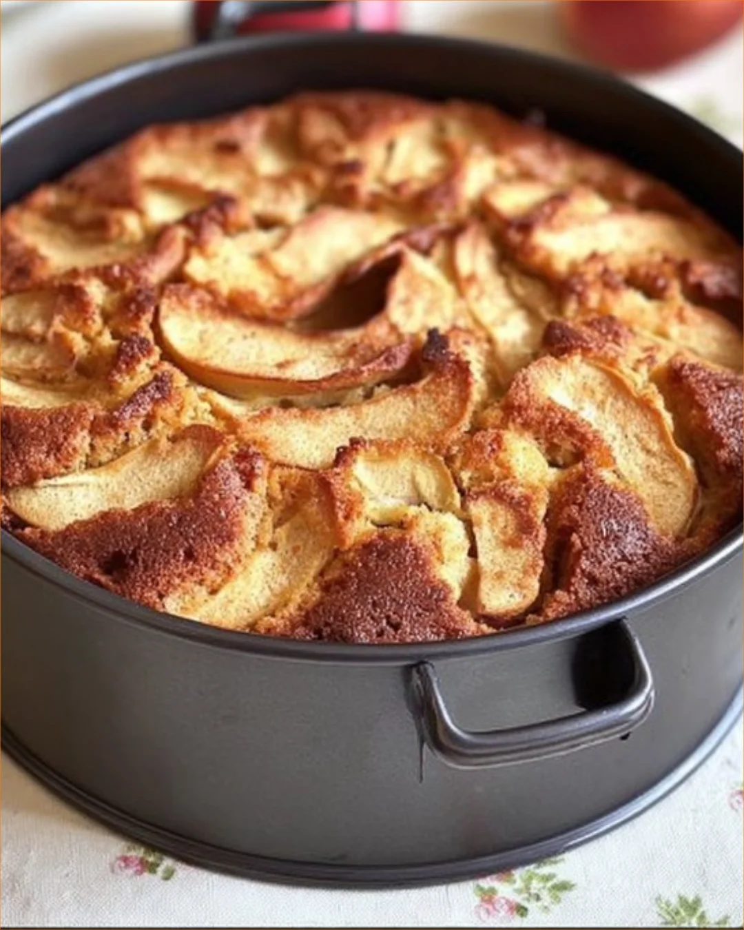 Delicious slice of Jewish Apple Cake with apples and spices