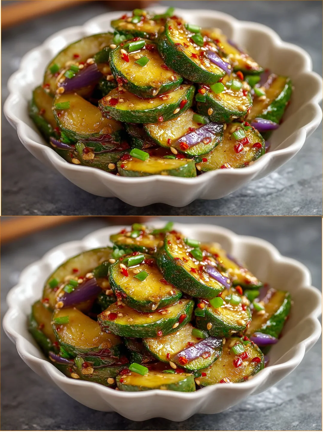 Korean Zucchini dish (Hobak Namul) served with sesame seeds and green onions