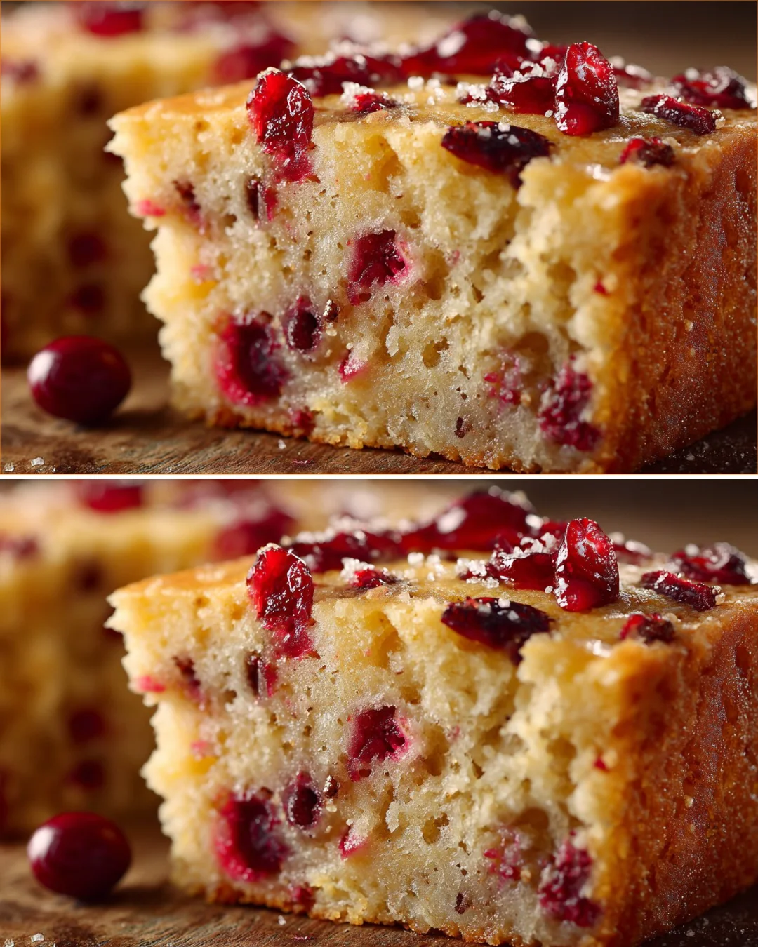 Delicious Lemon Cranberry Snack Cake slice on a plate with fresh berries