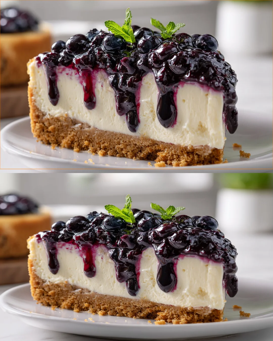 No-Bake Blueberry Cream Cheesecake topped with fresh blueberries