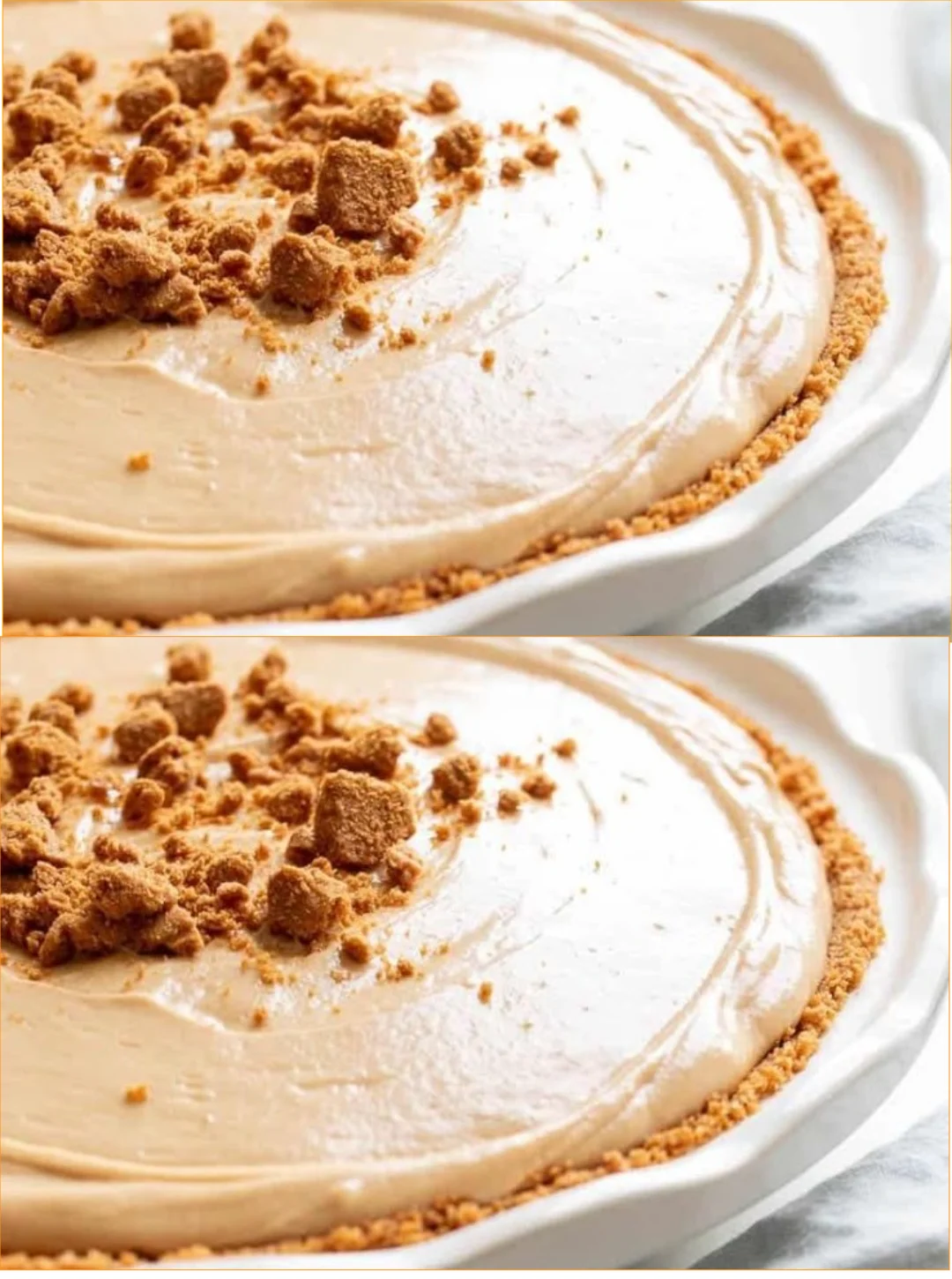 Delicious no bake cookie butter cheesecake topped with cookie crumbles.