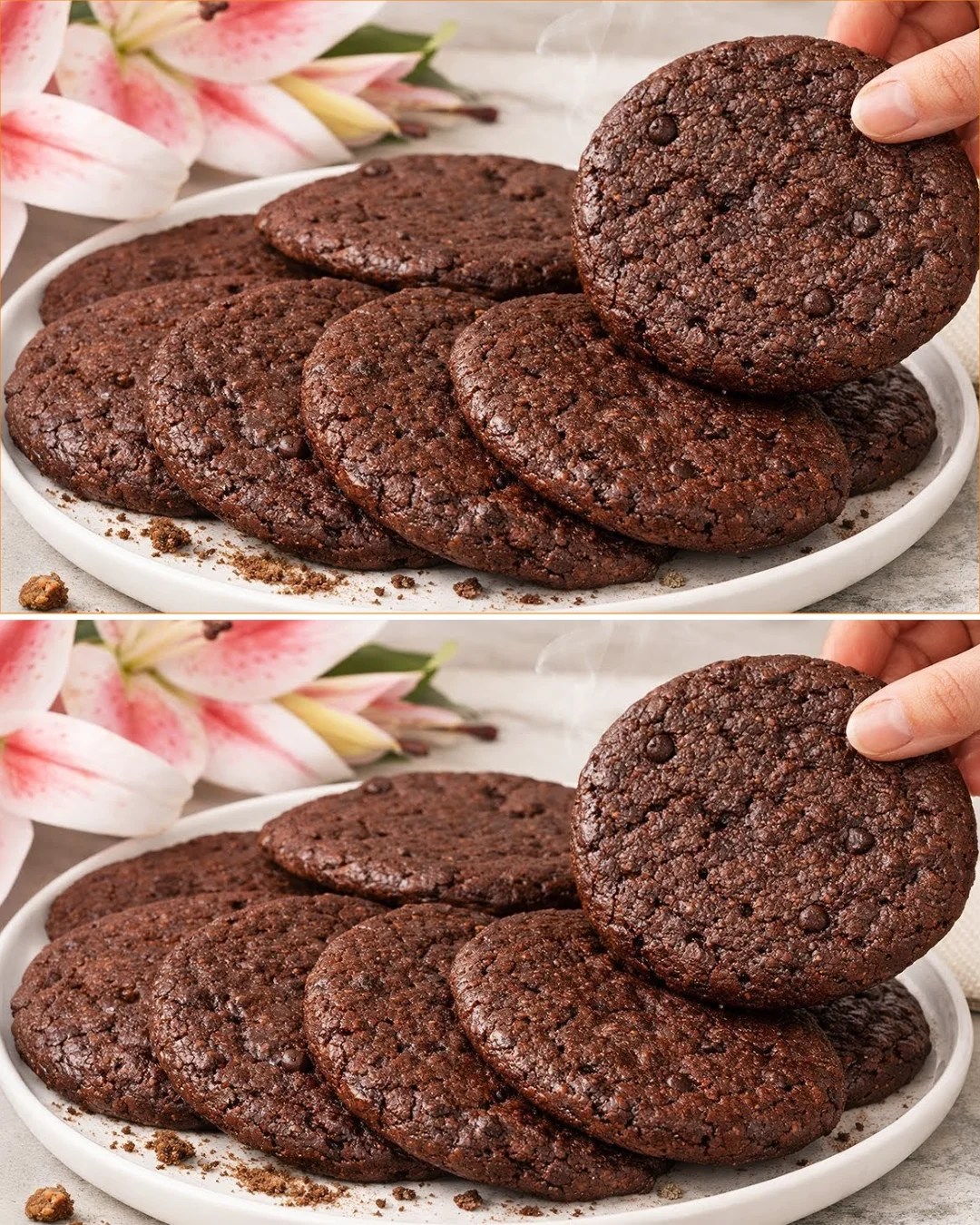 Plate of oatmeal cocoa banana breakfast cookies, healthy and delicious morning snack