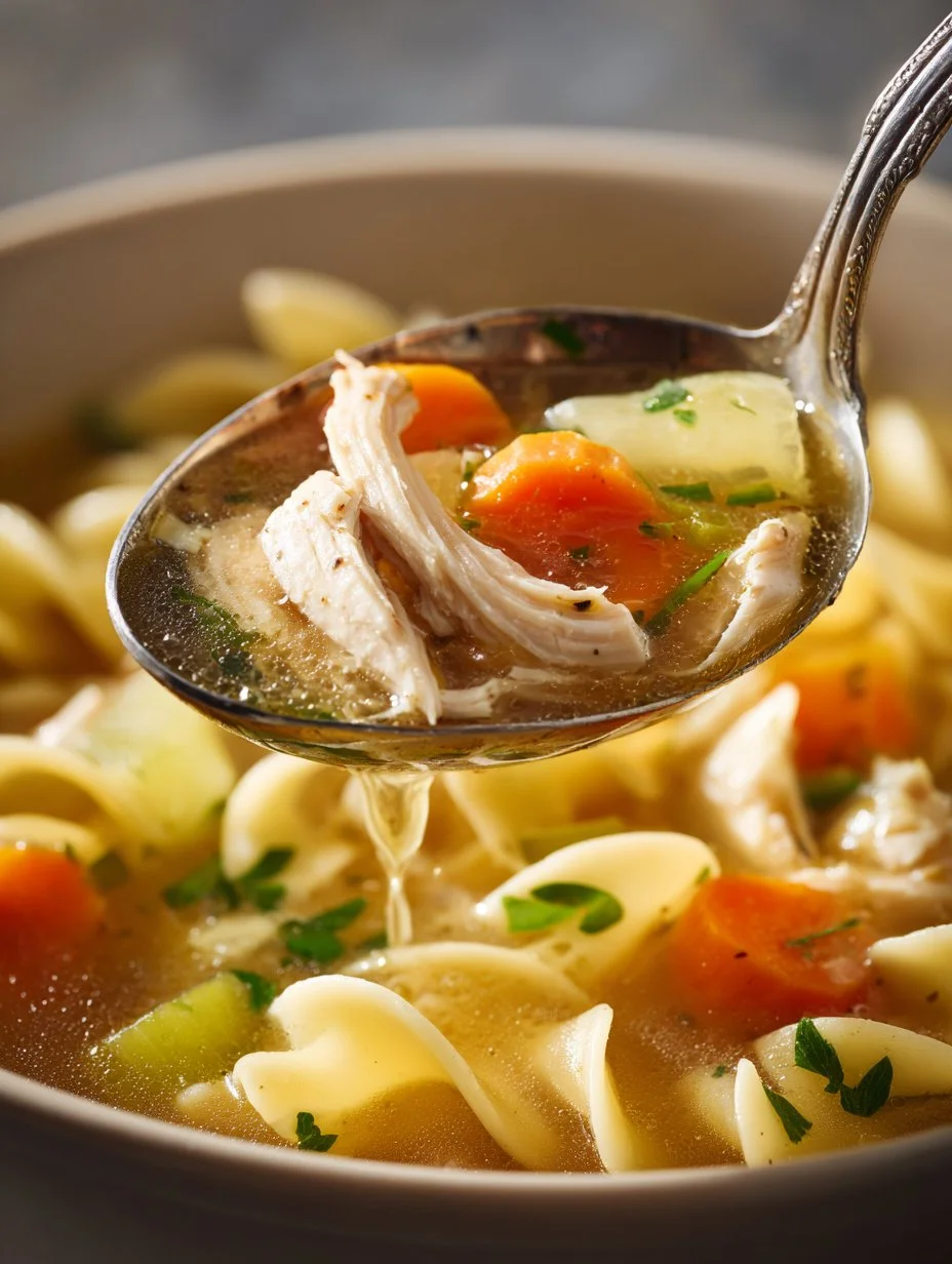 One-Pot Chicken Noodle Soup served in a bowl, rich and comforting meal.