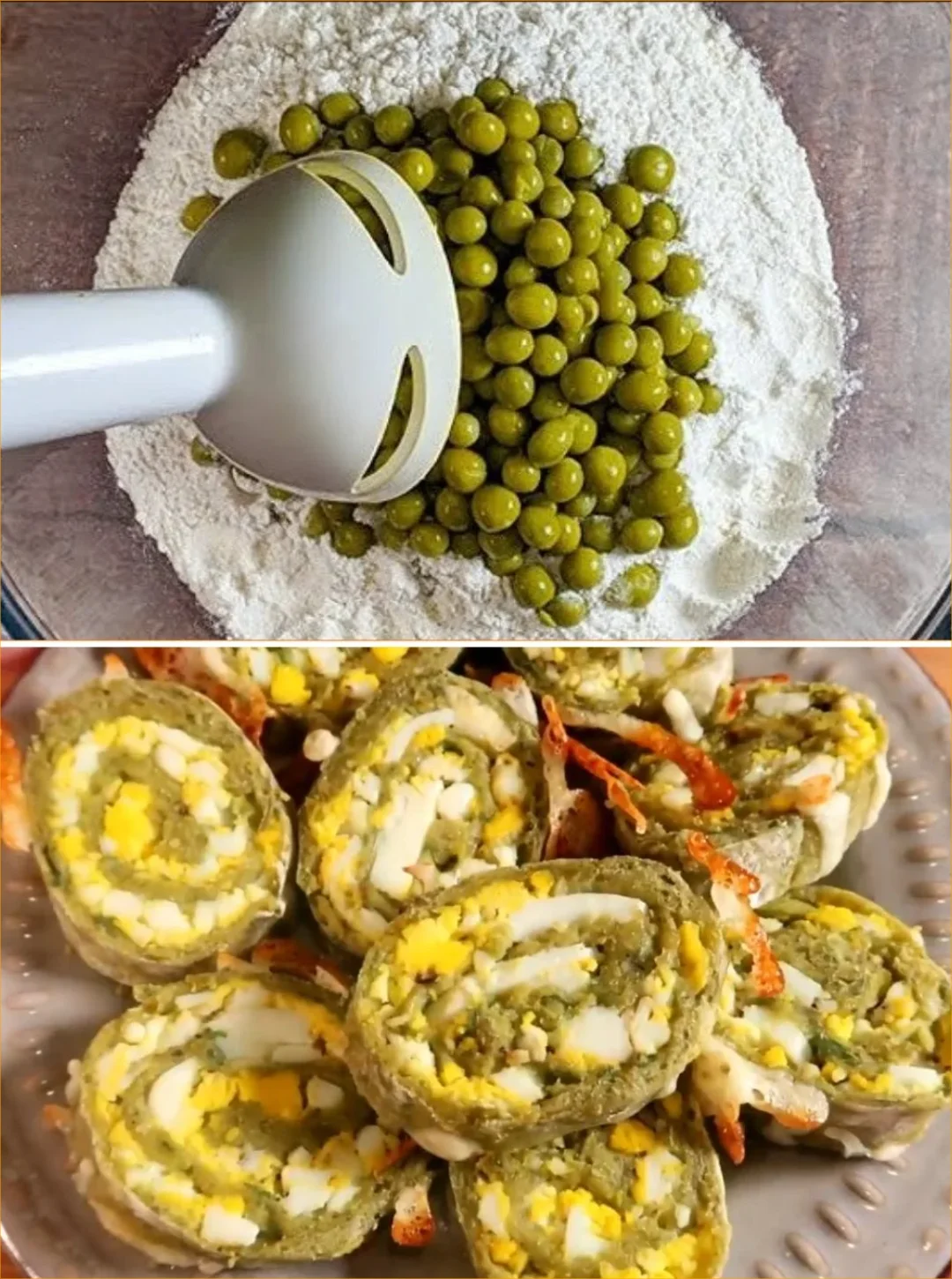 Pea and Egg Roll served with dipping sauce on a plate