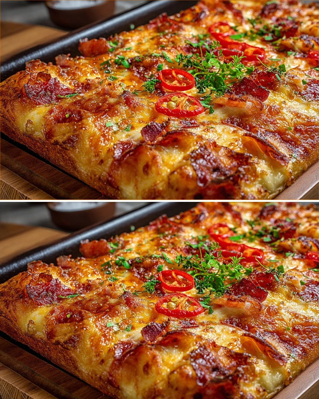 Delicious Pizza-Style Focaccia with tomato sauce and melted cheese