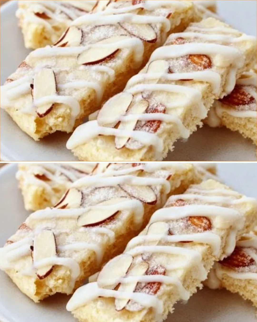 Delicious Scandinavian Almond Bars topped with sliced almonds and icing