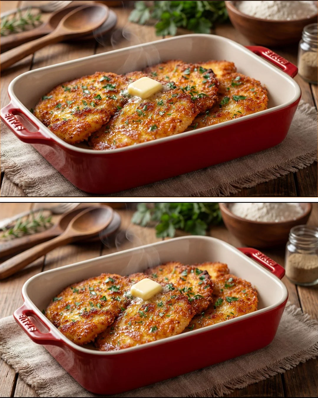 Crispy and golden brown schnitzel served with lemon and parsley
