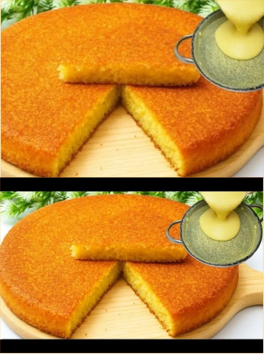 Delicious slice of semolina yogurt cake on a decorative plate