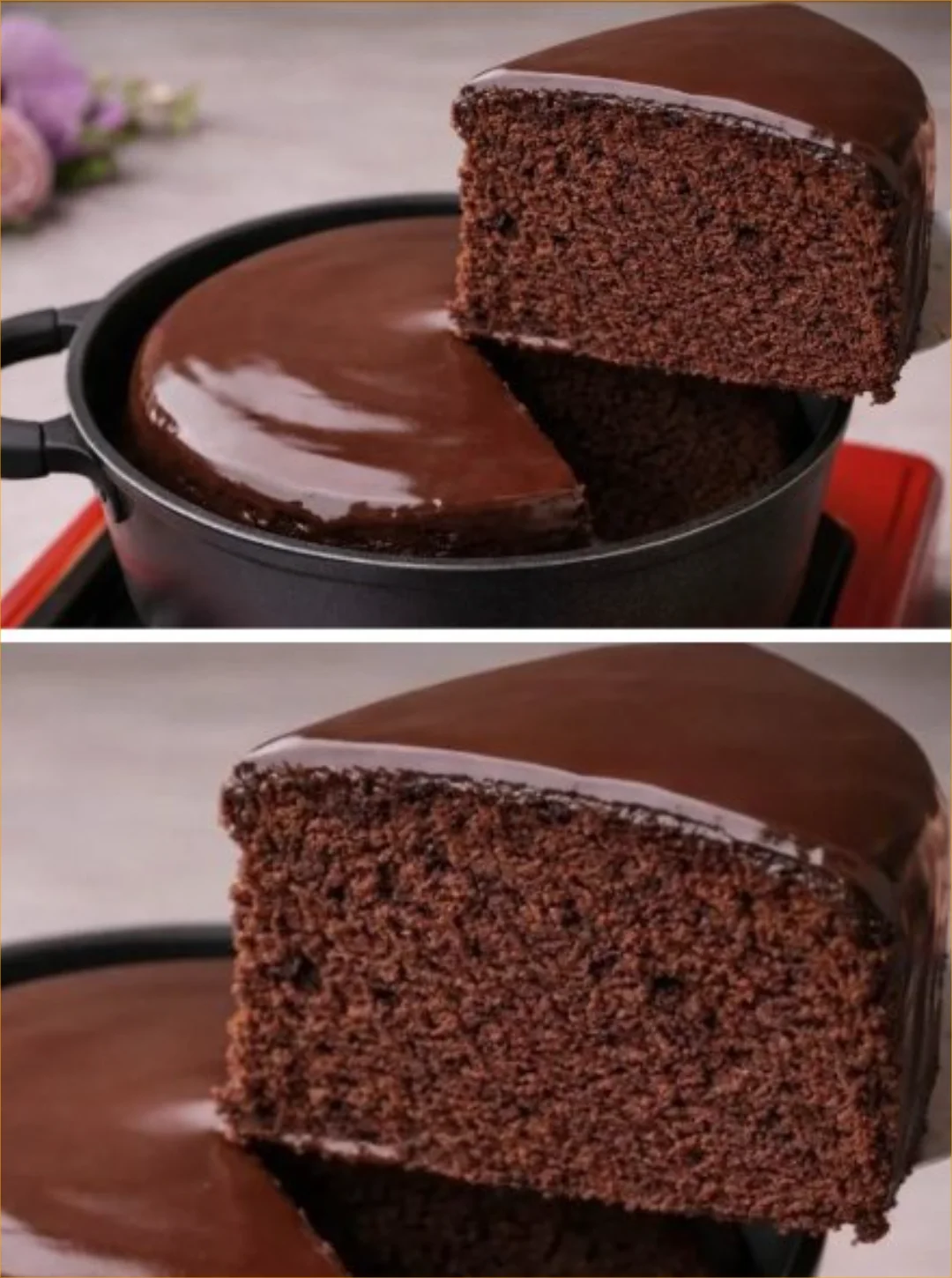 Decadent chocolate cake topped with creamy frosting, perfect for dessert lovers