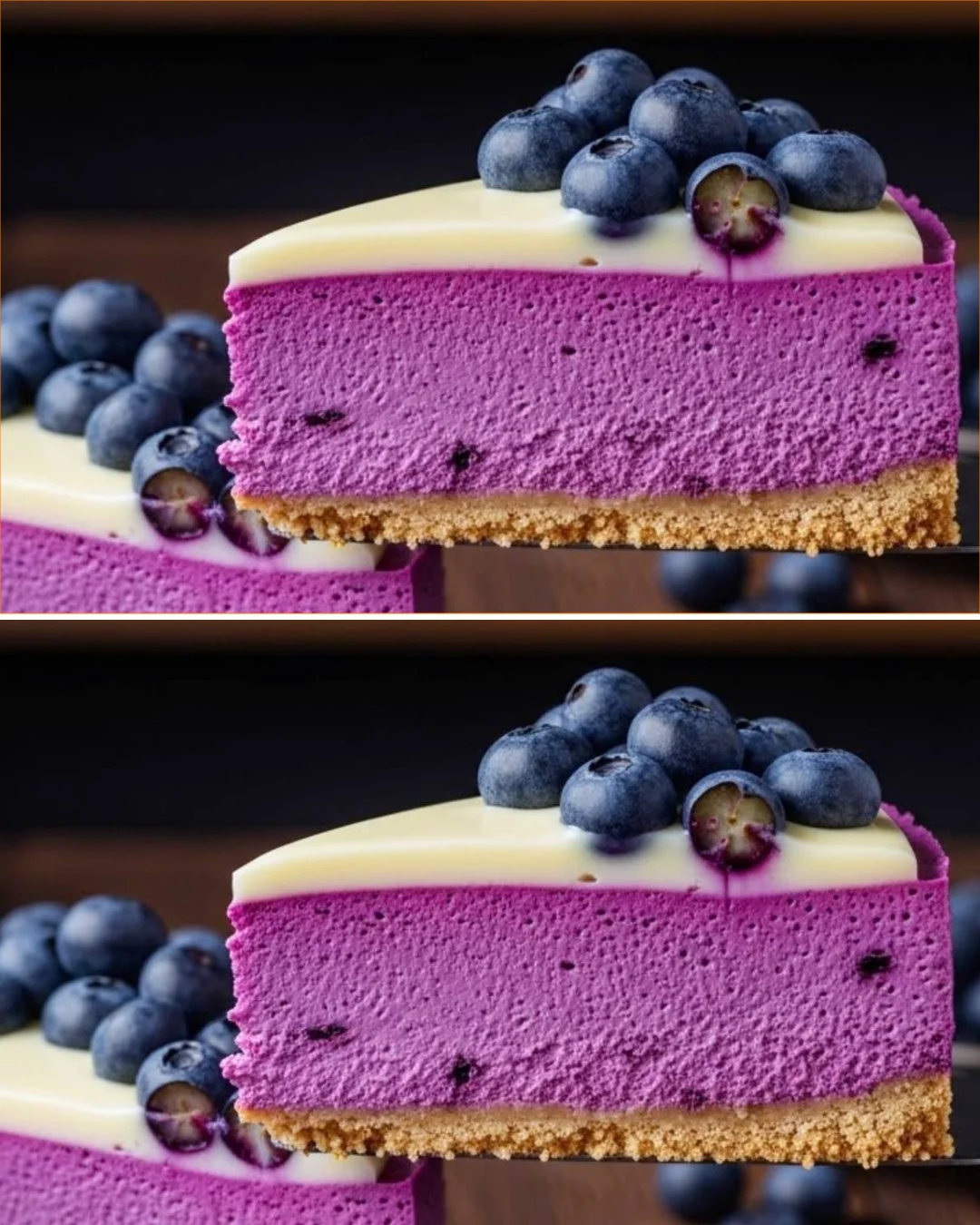 Delicious no-bake blueberry cheesecake topped with fresh blueberries