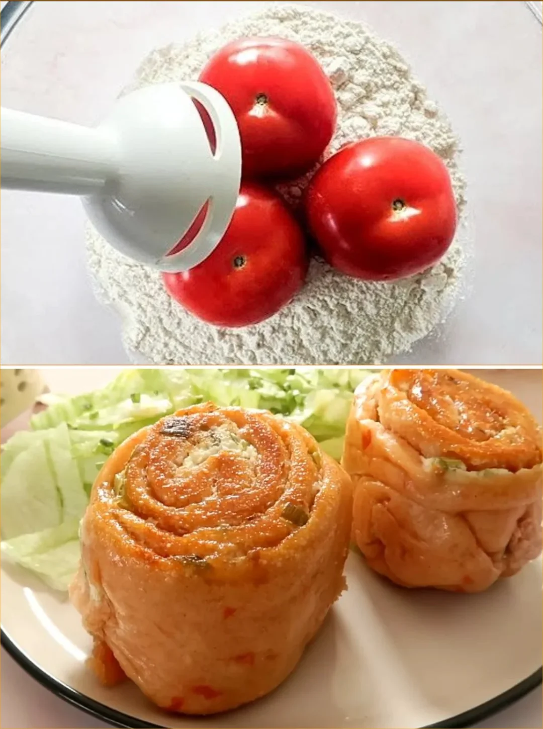 Delicious tomato and cream cheese rolls served on a platter.