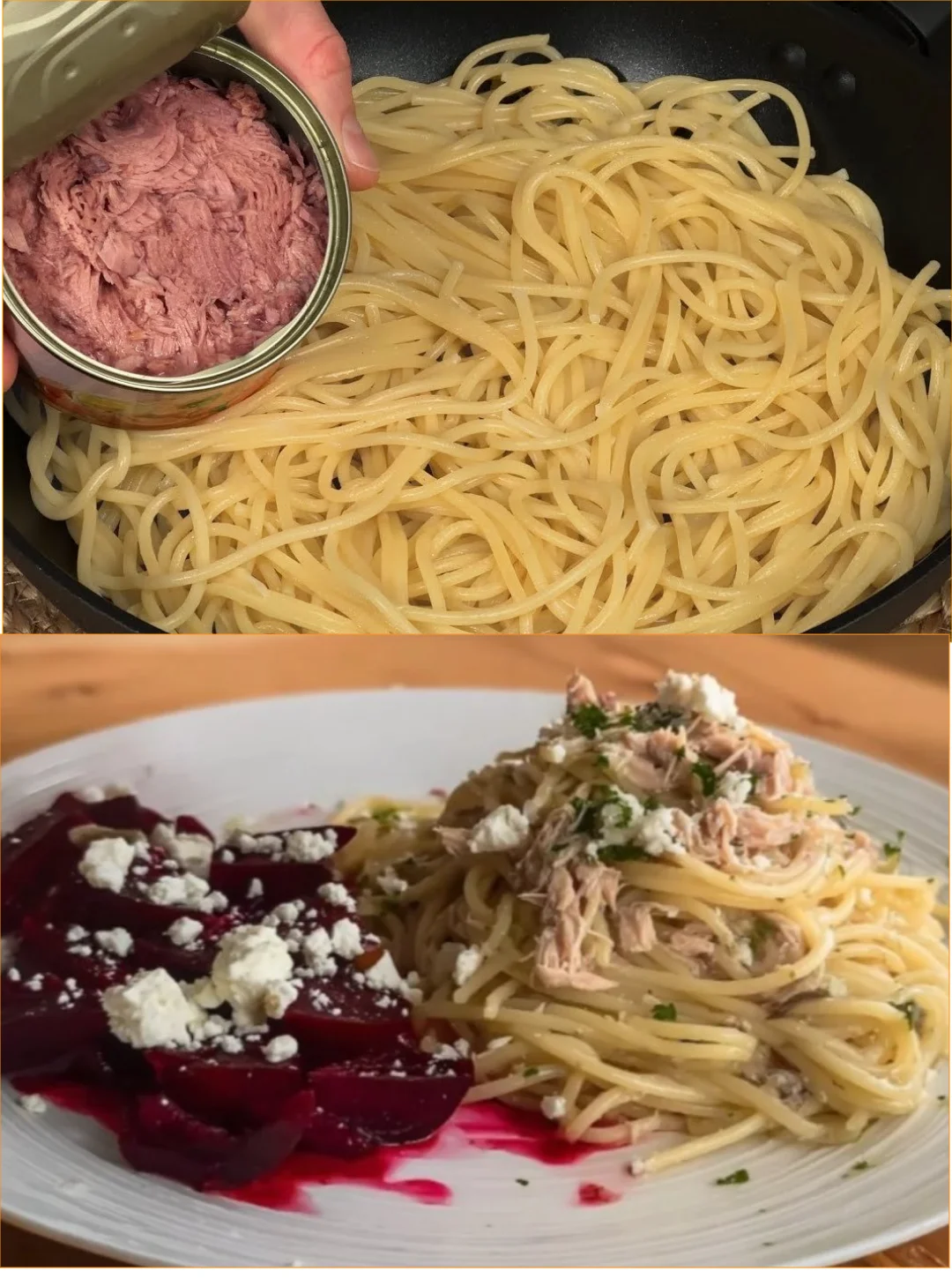 Tuna Pasta with Beetroot Starter dish garnished beautifully for presentation