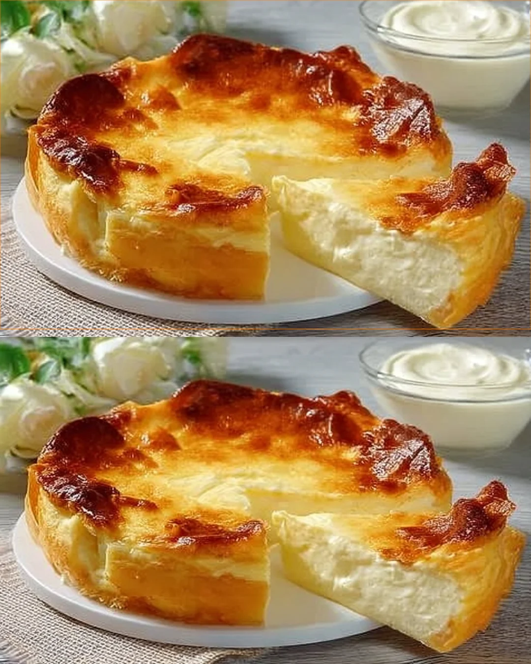 Delicious homemade Yogurt Cake served on a plate with fresh fruits