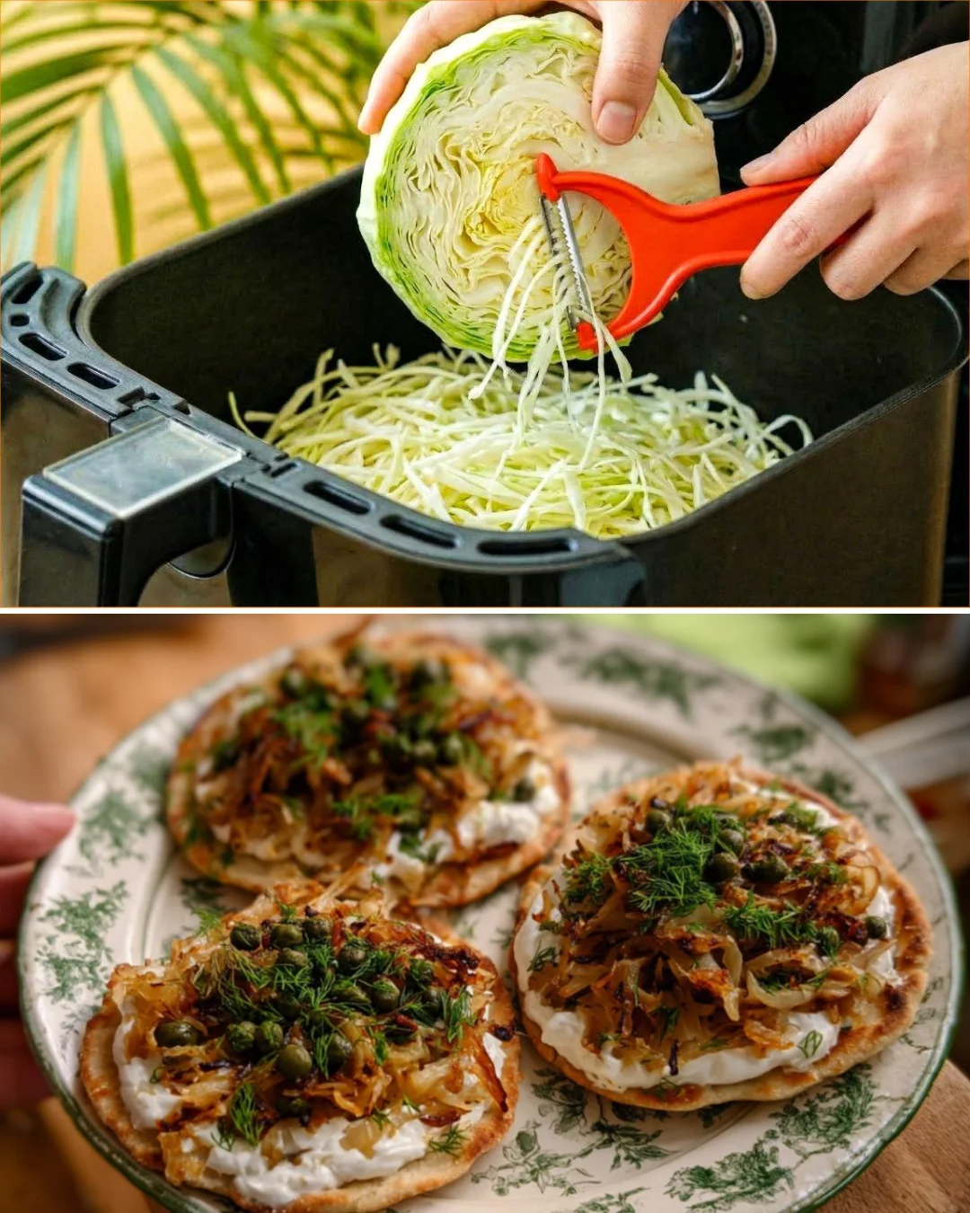 Crispy Air Fryer Cabbage Tacos served on a plate with fresh toppings.