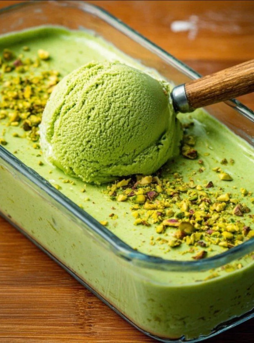 Creamy avocado ice cream in a bowl with mint leaves