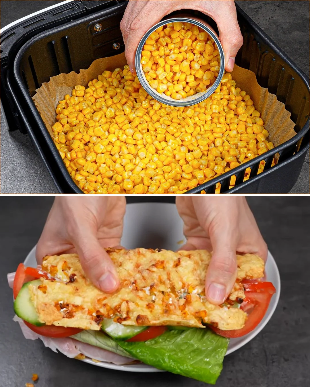 Canned Corn Air Fryer Tortilla served on a plate with fresh toppings