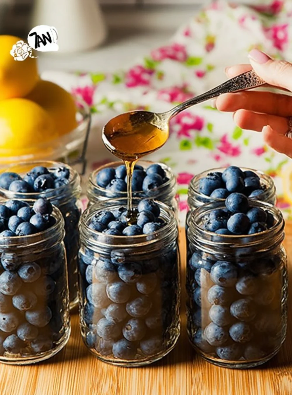 Canned fresh blueberries in a jar ready for use in recipes