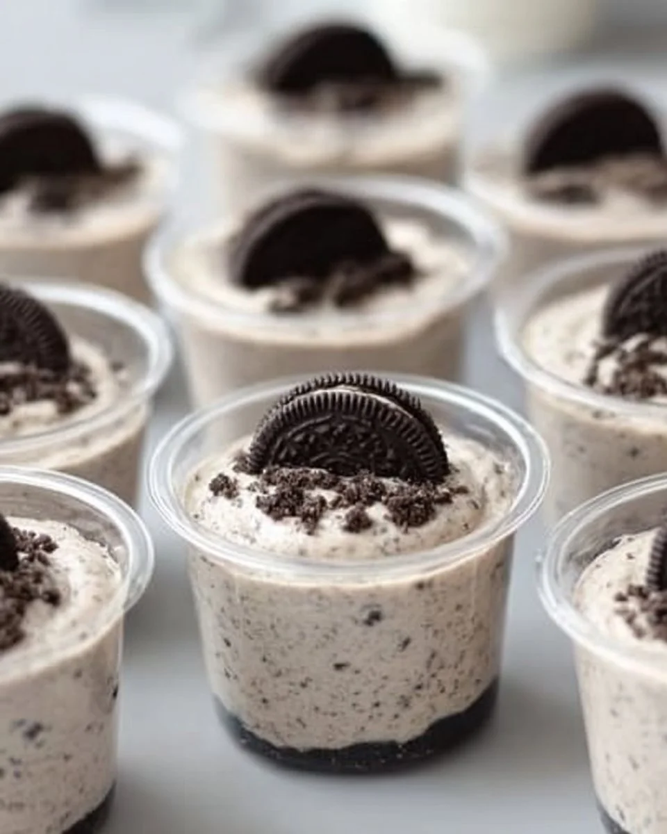 Delicious Cookies and Cream Dessert Cups with creamy layers and cookie crumbles