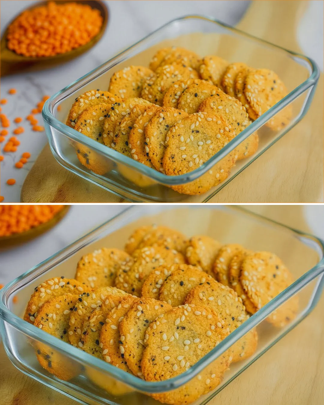 Crispy lentil crackers, a healthy protein snack alternative to chips