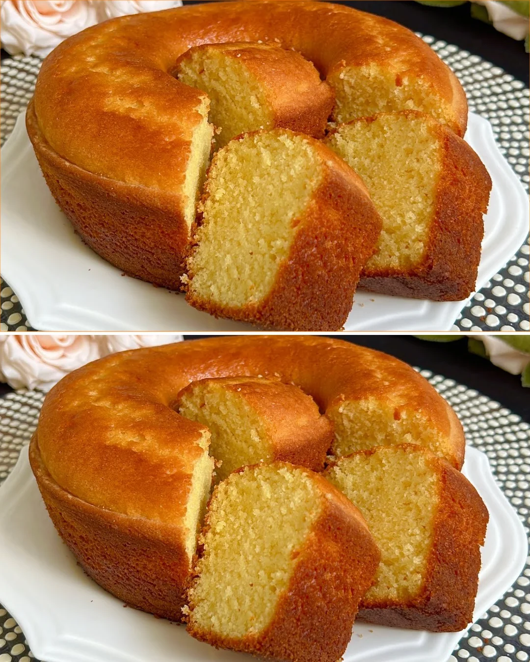 Delicious eggless orange cake topped with orange slices and icing