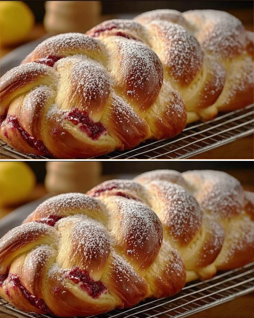 Delicious filled Easter bread fresh out of the oven, decorated for spring festivities.